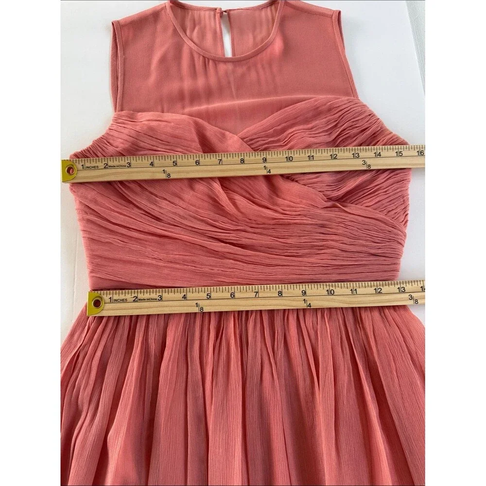 J. Crew Coral Pumpkin Silk Chiffon Dress with Ruched Bodice Size 4 Party Wedding